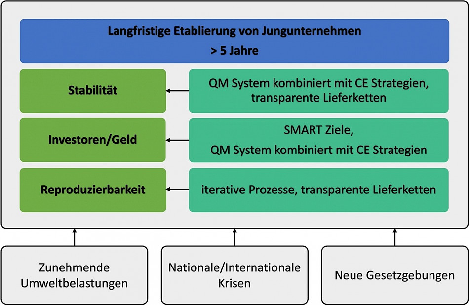 Abb. 1: Faktoren und Methoden/Strategien für eine erfolgreiche Etablierung von Jungunternehmen.